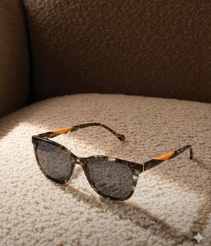 White Angel tortoise sunglasses with orange temple accents on a soft cream background.